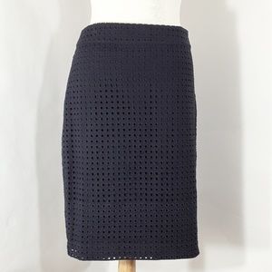 LOFT navy blue straight skirt with square pattern